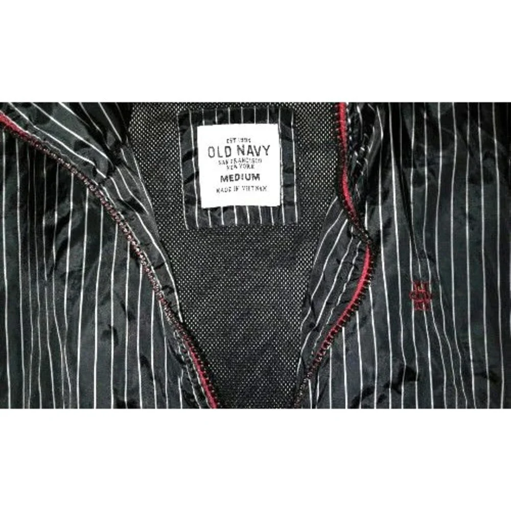 Old Navy Black Red Gray Striped Thin Lightweight Zipper Hoodie Jacket Boy Size M